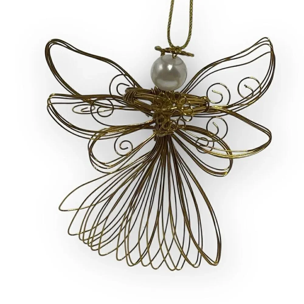 Vintage Avon Radiant Angel Golden Wire Faux Pearl Christmas Ornament 1997